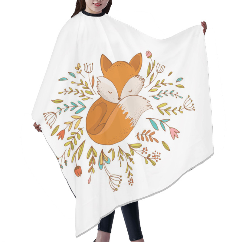 Personality  Fox Sleeping On The Flowers -  Lovely Illustration And Card Hair Cutting Cape