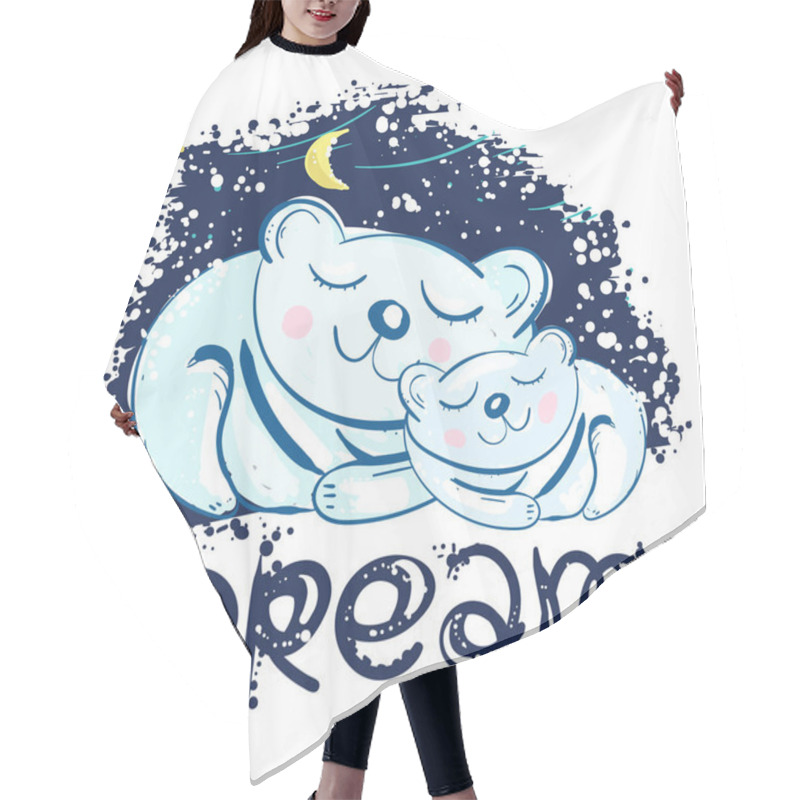 Personality  Polar Bears Sleep Under Star Sky. Dream Kids. Mother And Son Hair Cutting Cape