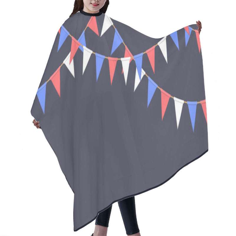 Personality  Seamless Garland With Triangle Celebration Flags Chain, White, Blue, Red Pennons On Dark Background, Footer And Banner Fireworks, Eps 10 Hair Cutting Cape