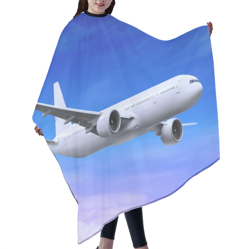 Personality  White Passenger Plane Is Landing Away In The Blue Sky Hair Cutting Cape