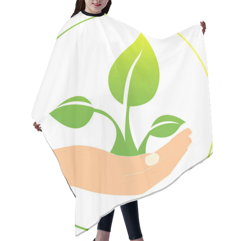 Personality  Illustration Of Green Plant In Hands, Environment Day Concept Hair Cutting Cape