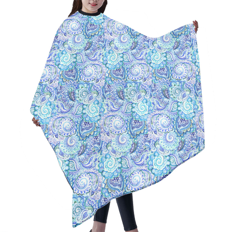 Personality  Seamless Ornamental Pattern In Blue Winter Traditional Style Hair Cutting Cape