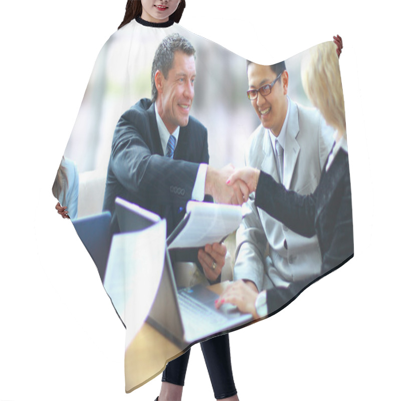 Personality  Business Shaking Hands, Finishing Up A Meeting Hair Cutting Cape