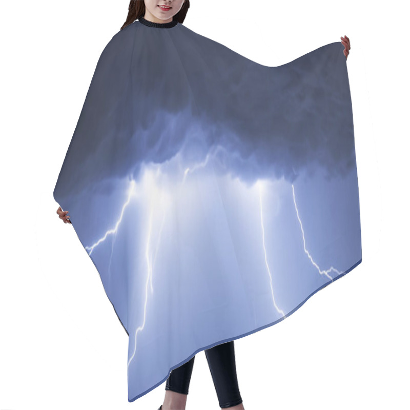 Personality  Lightning Storm In The Sky Glowing Lightning Background Thunderstorm Clouds 3D Illustration Hair Cutting Cape