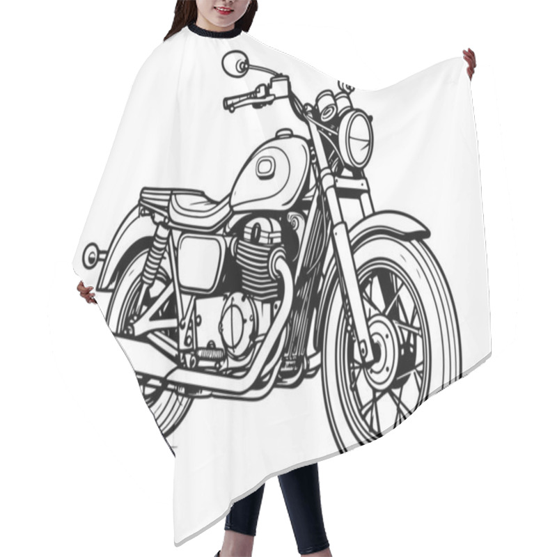 Personality  Retro Motorcycle Sketch Hand Drawn Illustration Retro Transport Hair Cutting Cape