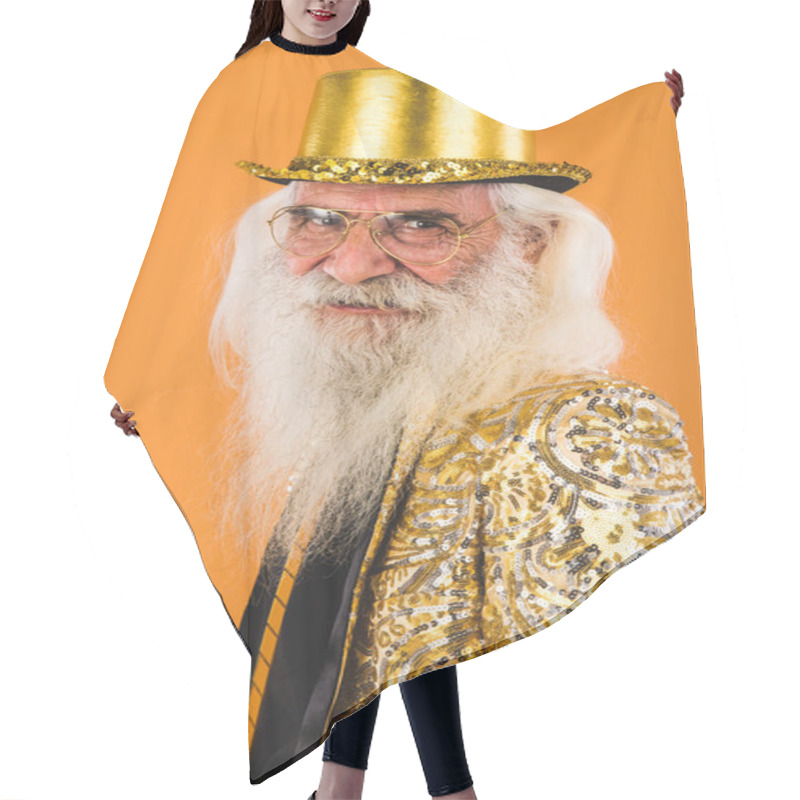 Personality  Senior Man With Eccentric Look  - 60 Years Old Man Having Fun, Portrait On Colored Background, Concepts About Youthful Senior People And Lifestyle Hair Cutting Cape