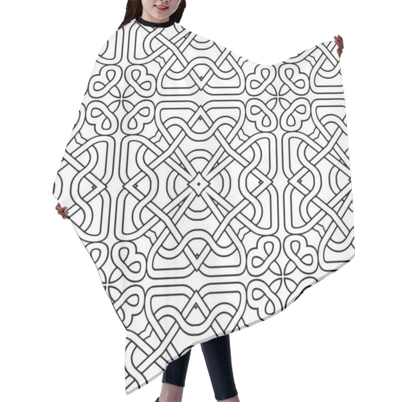 Personality  Celtic Braided Seamless Pattern. Intricate Line Art Pattern. Tribal Ethnic Traditional Vector Background. Fractal Black And White Lacy Pattern. Braided Floral Isolated Lines Ornament. Coloring Book. Hair Cutting Cape