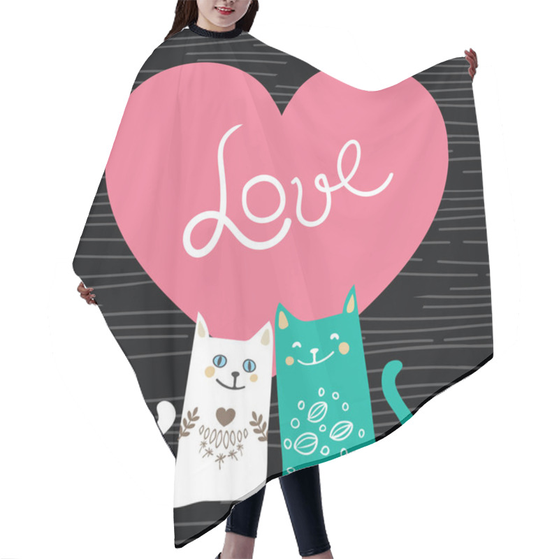 Personality  Vector Illustration Draw Character Design Couple Love Of Cat In Valentine Day And Word Love Hair Cutting Cape