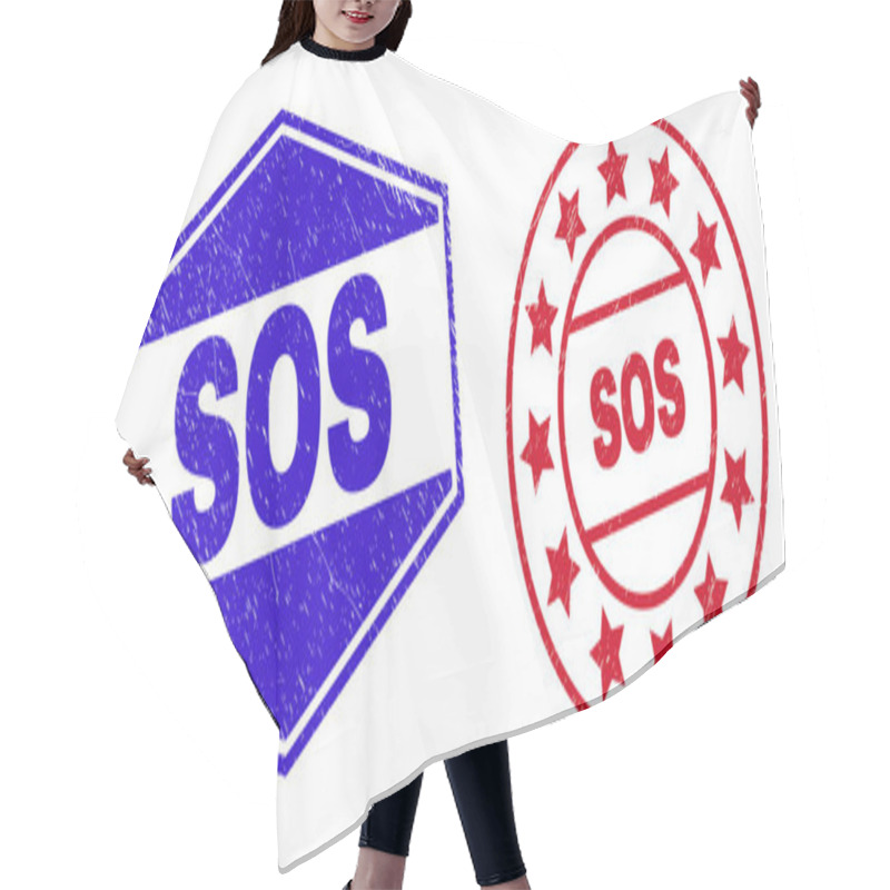 Personality  SOS Rubber Badges In Round And Hexagonal Shapes Hair Cutting Cape