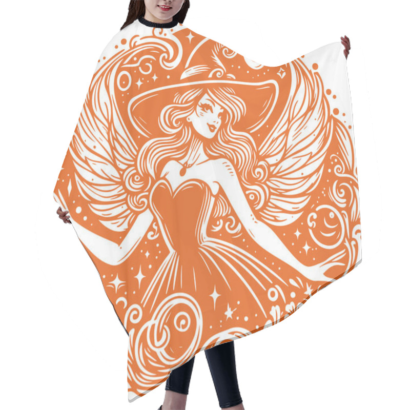 Personality  Elegant Witch With Wings In Ornate Orange Illustration Style Hair Cutting Cape