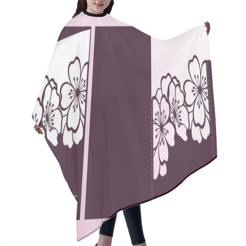 Personality  Cherry Or Sakura Branch Blossoms. Laser Cutting Template. Hair Cutting Cape