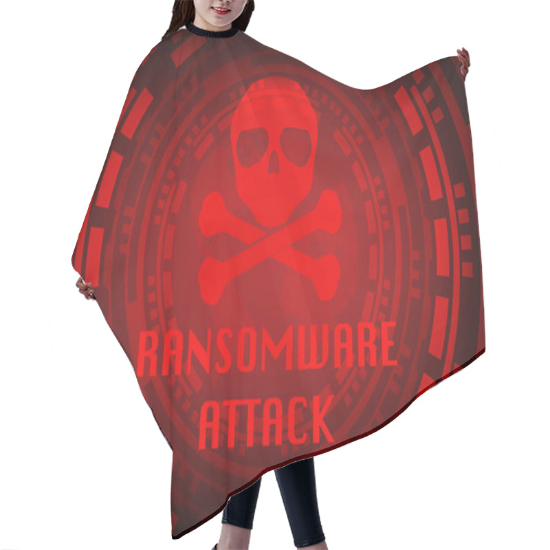 Personality  Abstract Malware Ransomware Wannacry Virus Encrypted Files With Skull On Wolrd Map Background. Vector Illustration Cybercrime And Cyber Security Concept. Hair Cutting Cape