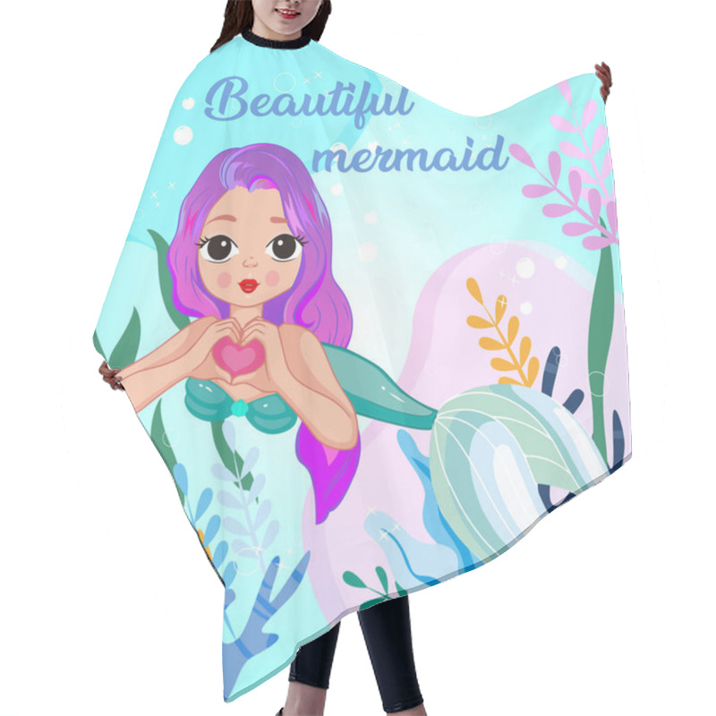 Personality  Beautiful Mermaid. Cartoon Mermaid. Sea Depths. Fairytale Character Hair Cutting Cape