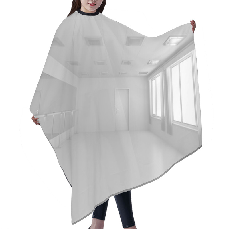 Personality  White Empty Training Dance-hall With Flat Walls, White Floor And Hair Cutting Cape