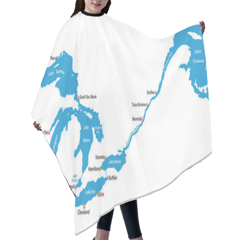 Personality  Map Of The Great Lakes And St Lawrence River With Major Cities Hair Cutting Cape