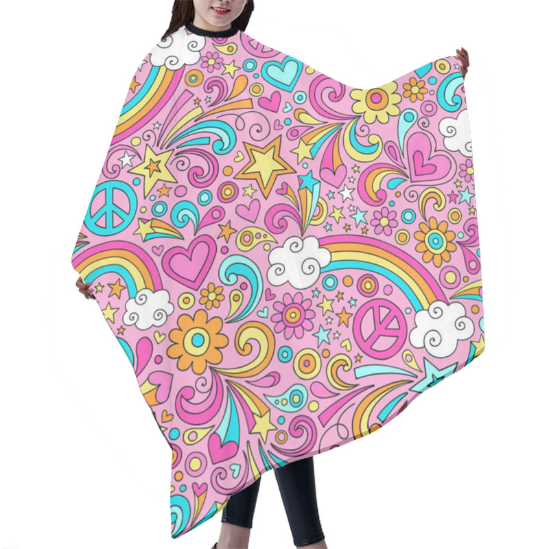 Personality  Back To School Notebook Doodles Rainbow Seamless Pattern Hair Cutting Cape