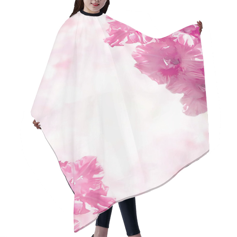 Personality  A Branch Of Pink Gladiolus On A Gentle Soft Toned Background. Hair Cutting Cape