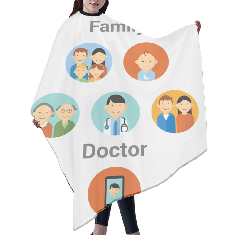 Personality  Vector Collection Of Stylish Family, Doctor And Cell Phone In Modern Flat Design Style Hair Cutting Cape