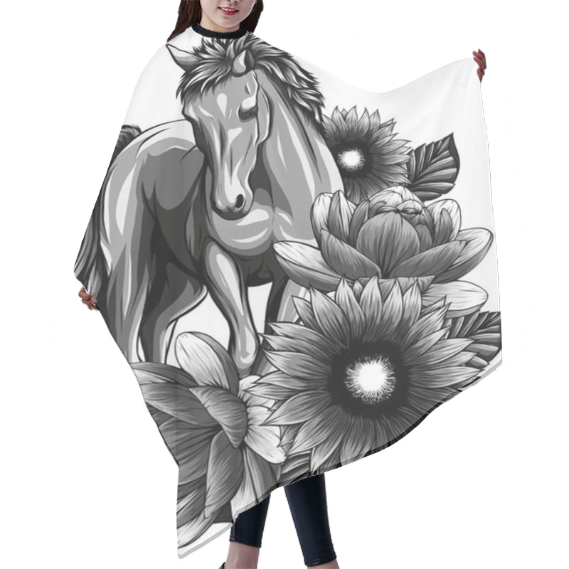 Personality  Illustration Of Horse With Flower On White Background Hair Cutting Cape