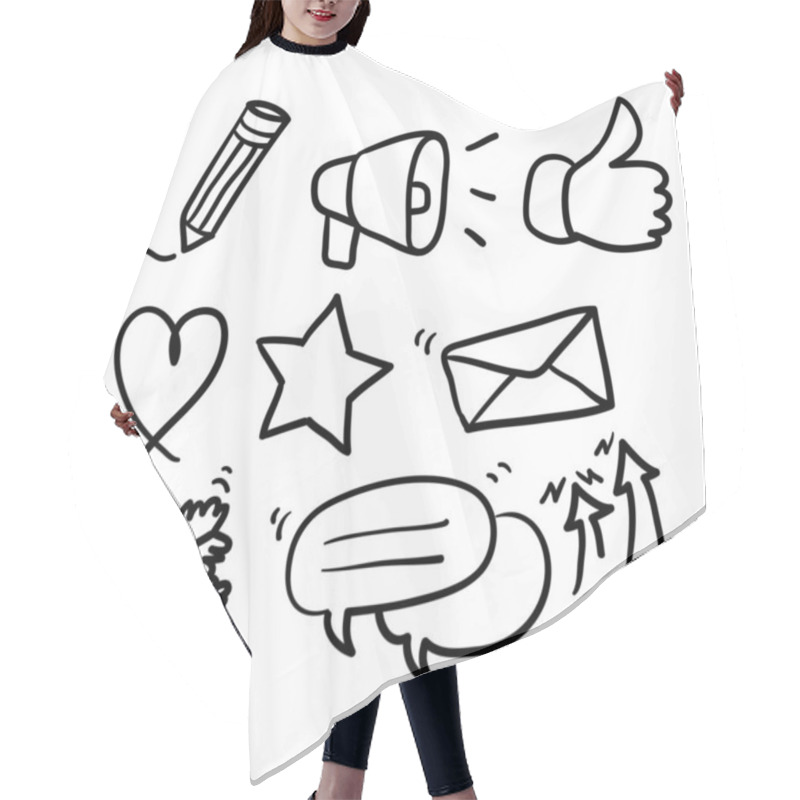 Personality  Hand Drawn Business Strategy, Megaphone And Representative. Influence Campaign, Social Media Marketing, Brand Ambassador Icons.in Doodle Style Vector Hair Cutting Cape