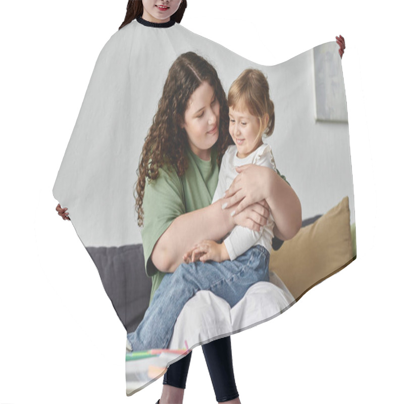 Personality  A Loving Mother Enjoys A Peaceful Moment With Her Daughter, Sharing Smiles And Stories. Hair Cutting Cape