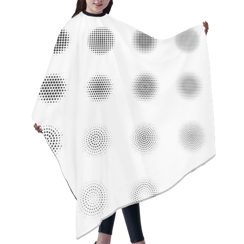 Personality  Set Of Halftone Circles Isolated On White Background.Collection Of Halftone Effect Dot Patterns.Circle Illustration Hair Cutting Cape