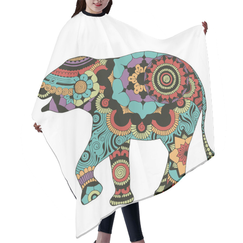 Personality  Elephant With An Oriental Pattern. An Elephant Richly Decorated With Indian Ornaments, On A White Background. Hair Cutting Cape