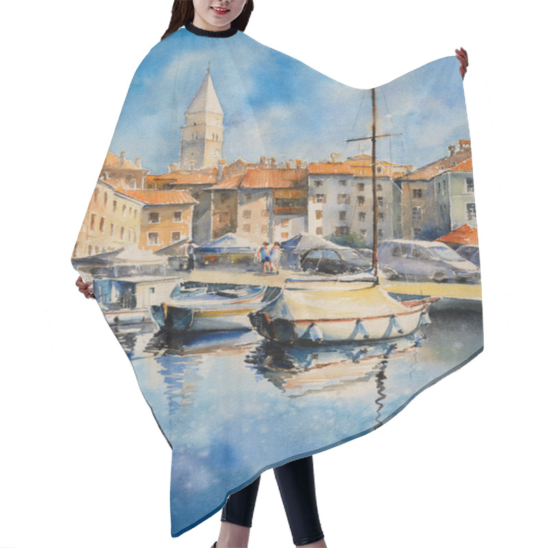 Personality  Beautiful View Of The City Of Piran, Slovenia And The Adriatic Sea. Picture Created With Watercolors. Hair Cutting Cape