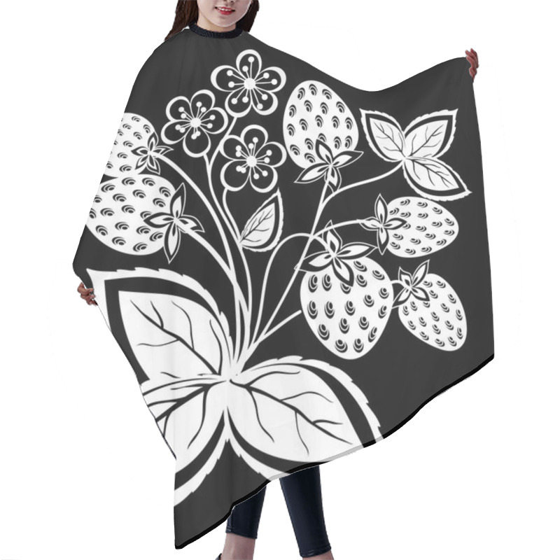 Personality  Beautiful Monochrome Black And White Strawberry, Flower With Leaves And Swirls Isolated.  Hair Cutting Cape