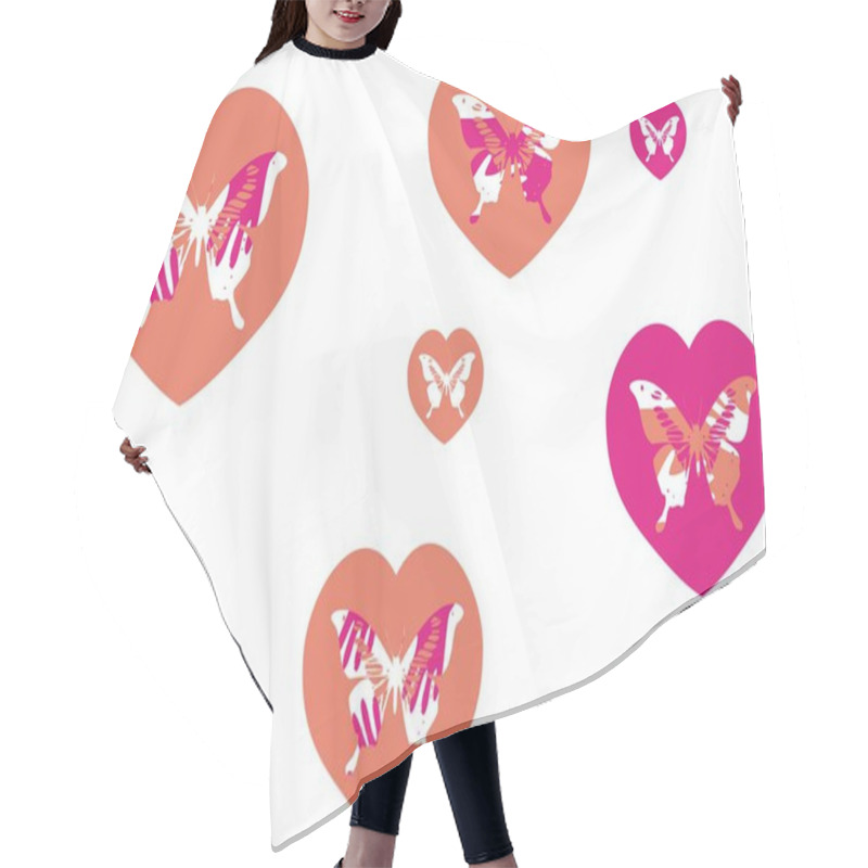 Personality  Vector Pink Valentine Heart With Butterflies Pattern Hair Cutting Cape