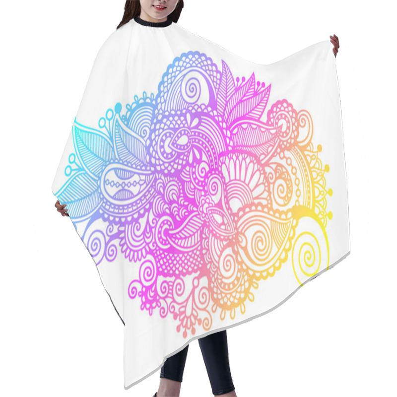 Personality  Hand Drawing Paisley Design Of Rainbow Flower Hair Cutting Cape