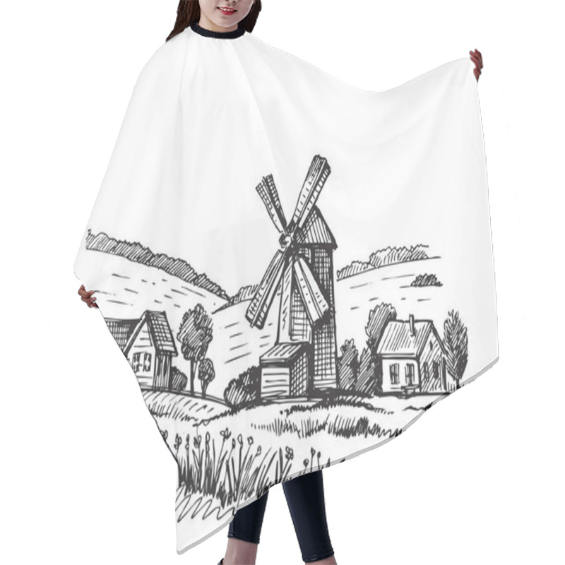 Personality  Hand Drawn Mill Hair Cutting Cape