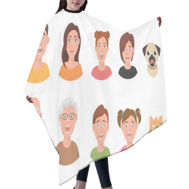 Personality  People Facial Emotions Afraid Fearful Scared Windy Emotions Human Faces Different Expressions Vector Illustration In Flat Style. Hair Cutting Cape