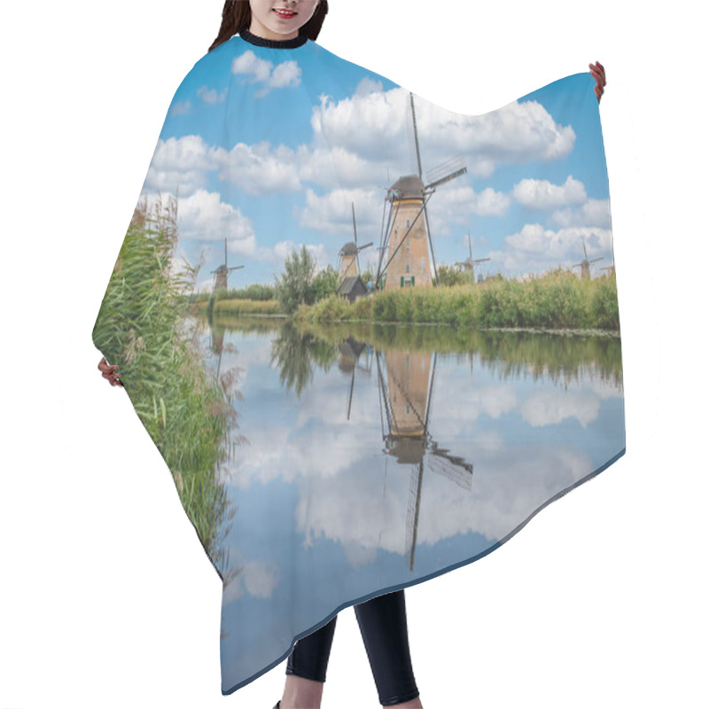 Personality  The Historic Windmills Of Kinderdijk Reflecting In The Canal, South Holland, Netherlands. Hair Cutting Cape