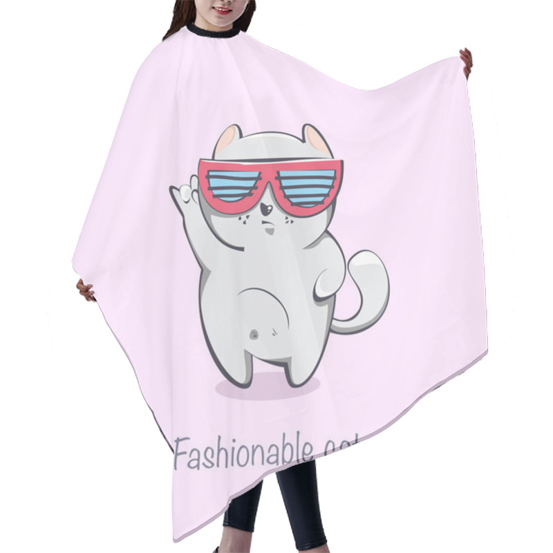 Personality  Fashionable Cat With Glasses. A Cartoon Animal. Vector Illustration Hair Cutting Cape