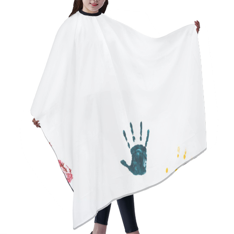 Personality  Blue, Red And Yellow Hand Prints On White  Hair Cutting Cape