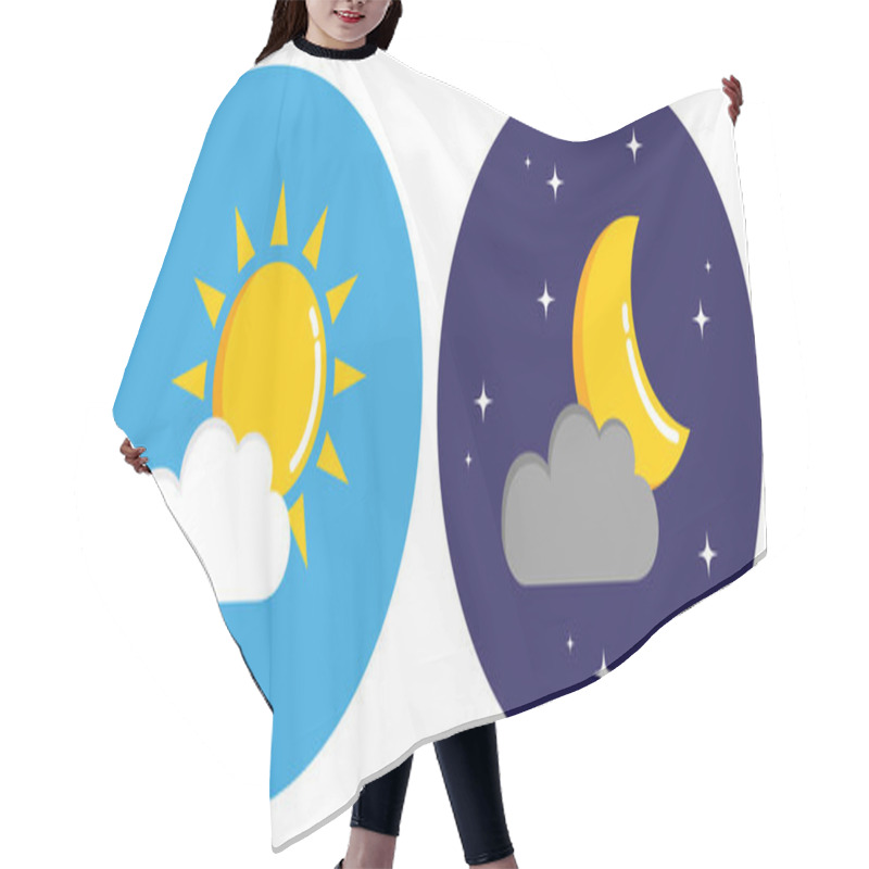 Personality  Sun And Moon With Clouds In Circle Day And Night Concept Hair Cutting Cape