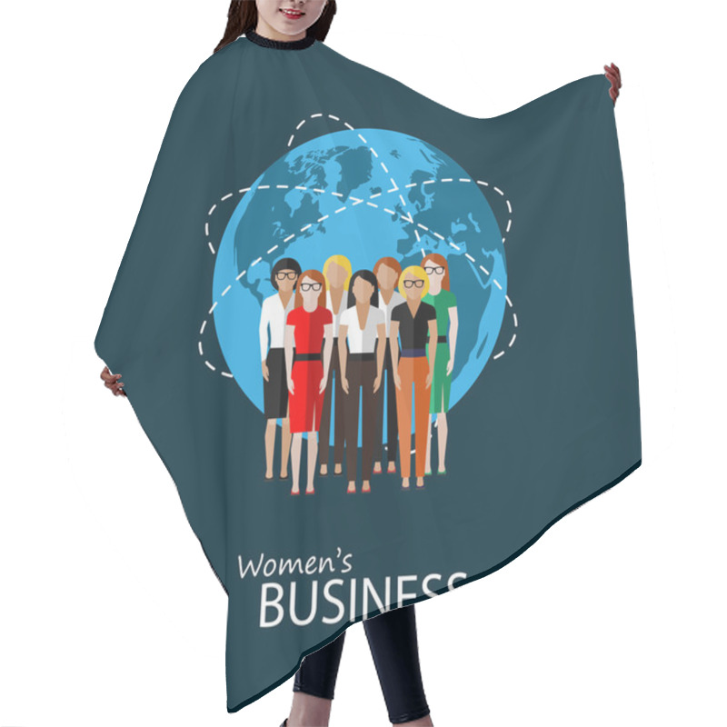 Personality  Flat Illustration Of Women Business Community. Group Of Business People Hair Cutting Cape