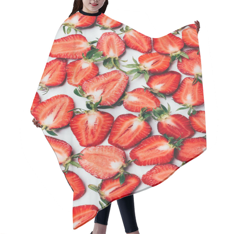 Personality  Summer Background With Fresh Juicy Sliced Strawberries On White Hair Cutting Cape