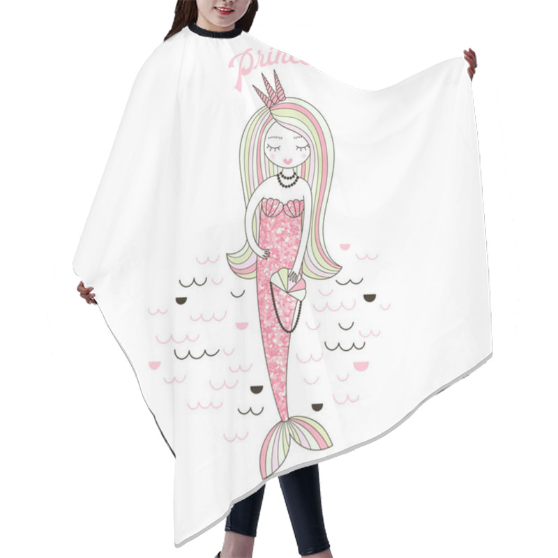 Personality  Princess Mermaid, Cute Illustration For Girls Hair Cutting Cape