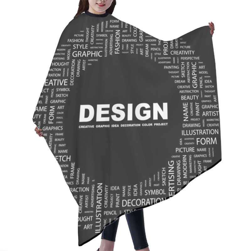 Personality  DESIGN. Word Collage On Black Background Hair Cutting Cape