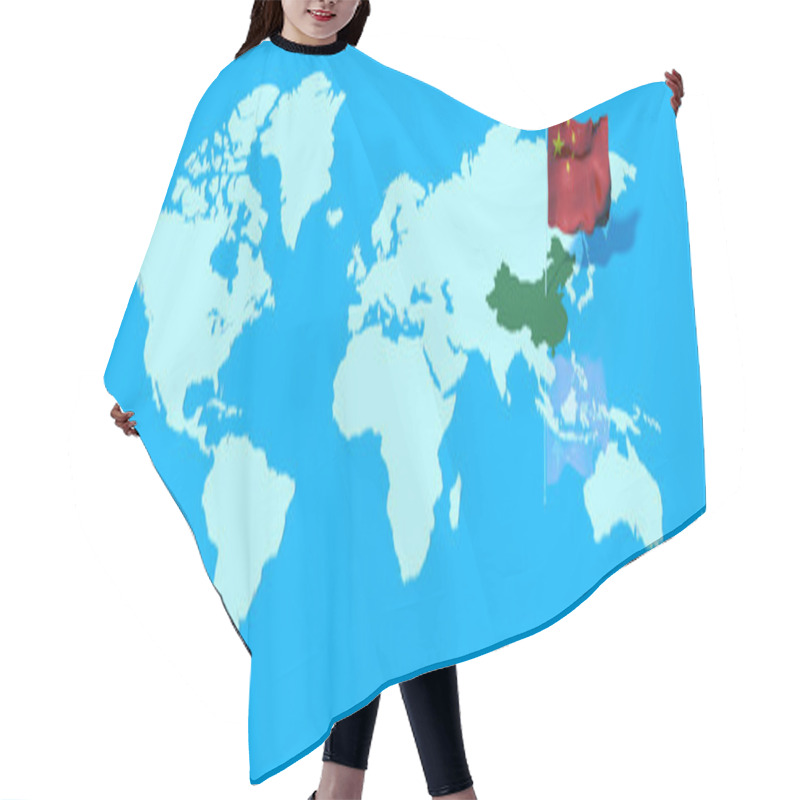 Personality  3D Planet Earth With Flag In The Wind China Hair Cutting Cape