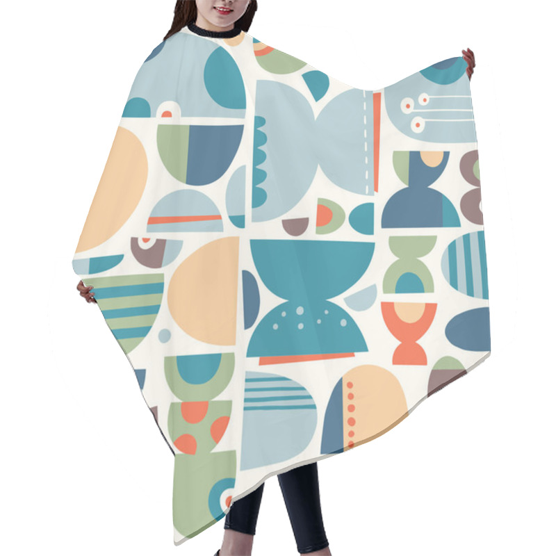 Personality  Funny Abstract Rounded Blue, Orange, Green And Brown Shapes Composition Pattern On Pale Background Hair Cutting Cape