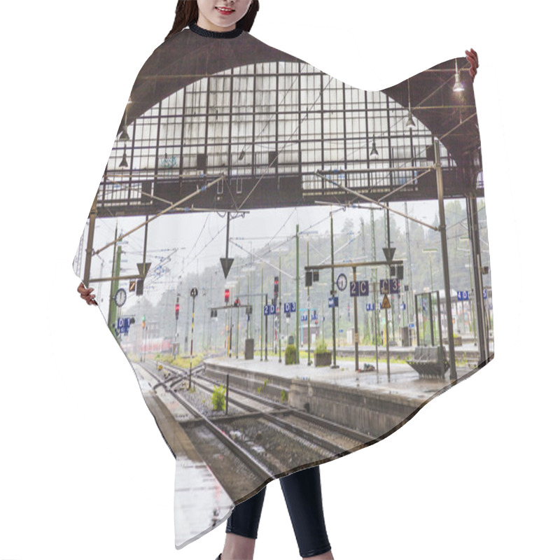 Personality  Rails And Signal Lamps In Wiesbaden Central Train Station Hair Cutting Cape