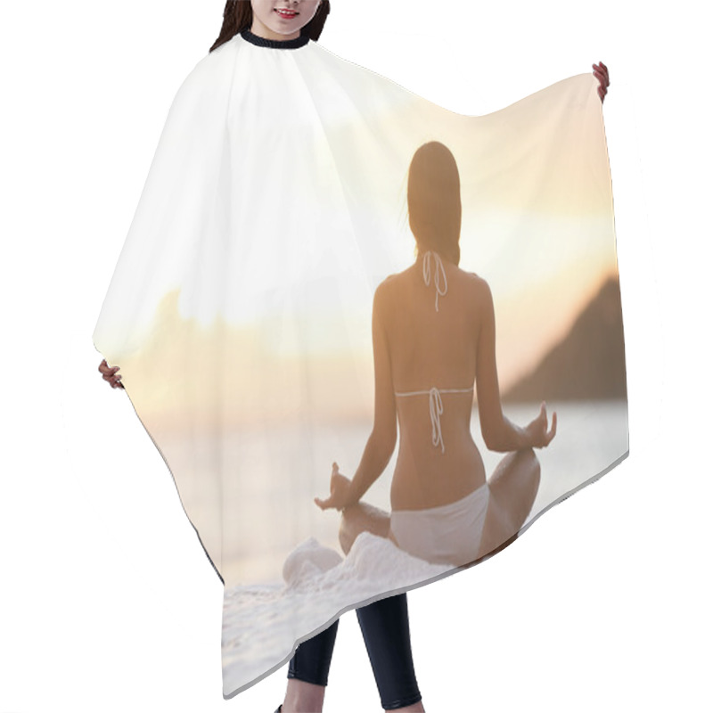 Personality  Meditation - Yoga Woman Meditating At Beach Sunset Hair Cutting Cape