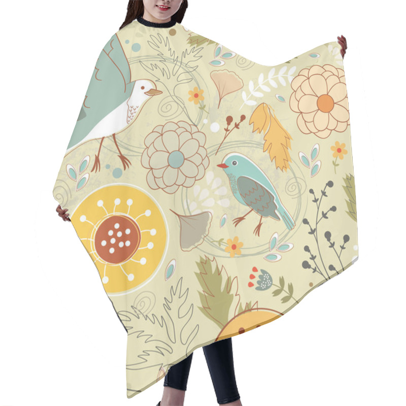 Personality  Autumn Pattern With Birds, Flowers And Leaves Hair Cutting Cape