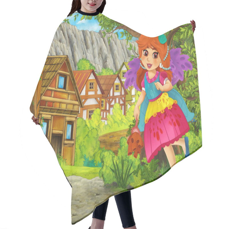 Personality  Cartoon Summer Scene With Path To The Farm Village With Prince And Princess Illustration For Children Hair Cutting Cape