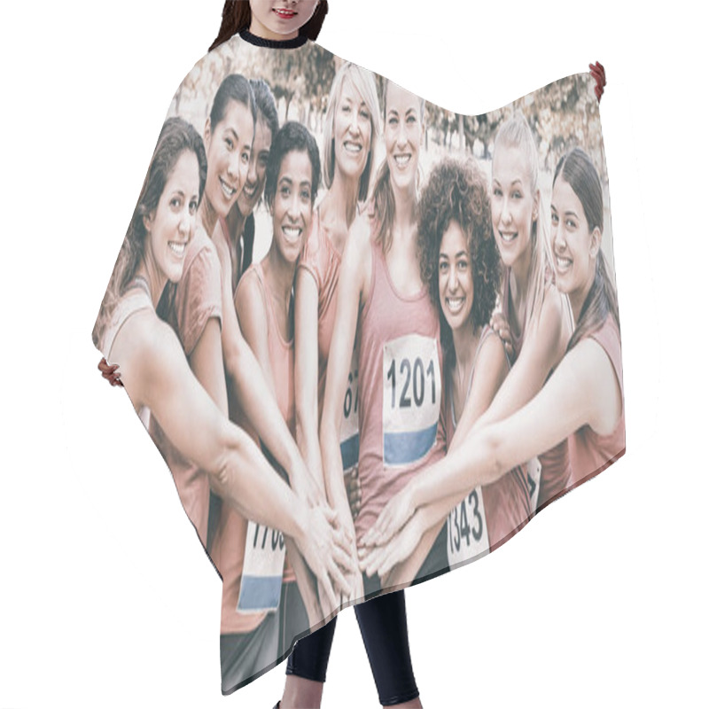 Personality  Female Breast Cancer Marathon Runners Stacking Hands  Hair Cutting Cape