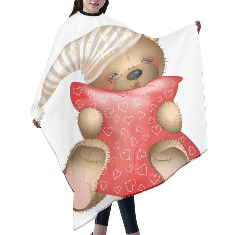 Personality  Happy Teddy Bear Hugging A Pillow 5 Hair Cutting Cape