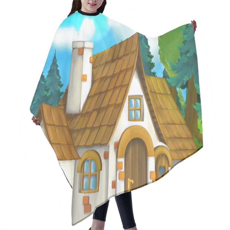 Personality  Cartoon Scene With Beautiful Rural Brick House In The Forest On The Meadow - Illustration For Children Hair Cutting Cape